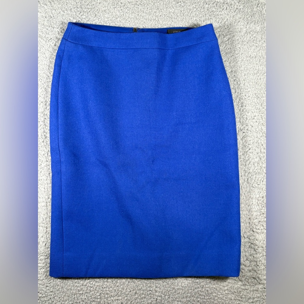 J Crew No. 2 Pencil Skirt Blue Wool Back Zip Slit Size 4 Classic Office Wear